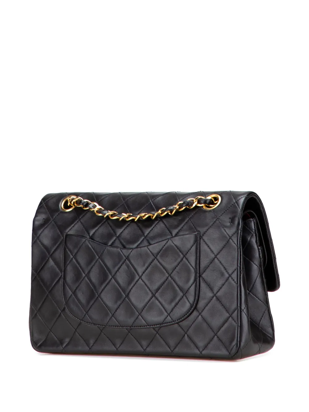 Pre-owned Chanel 1991-1994 Medium Classic Lambskin Double Flap Shoulder Bag In Black