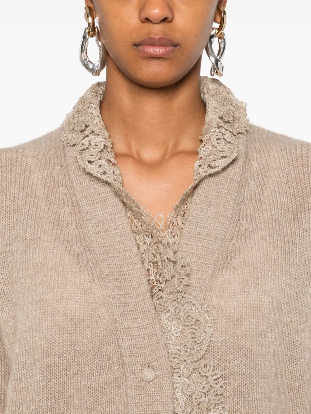 Ermanno Scervino lace-trimmed cardigan Beige