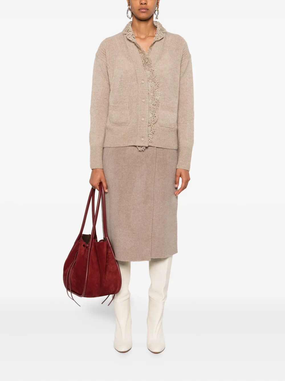 Ermanno Scervino lace-trimmed cardigan Beige
