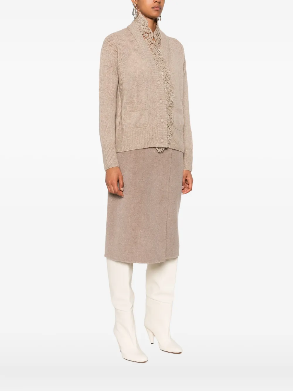 Ermanno Scervino lace-trimmed cardigan Beige