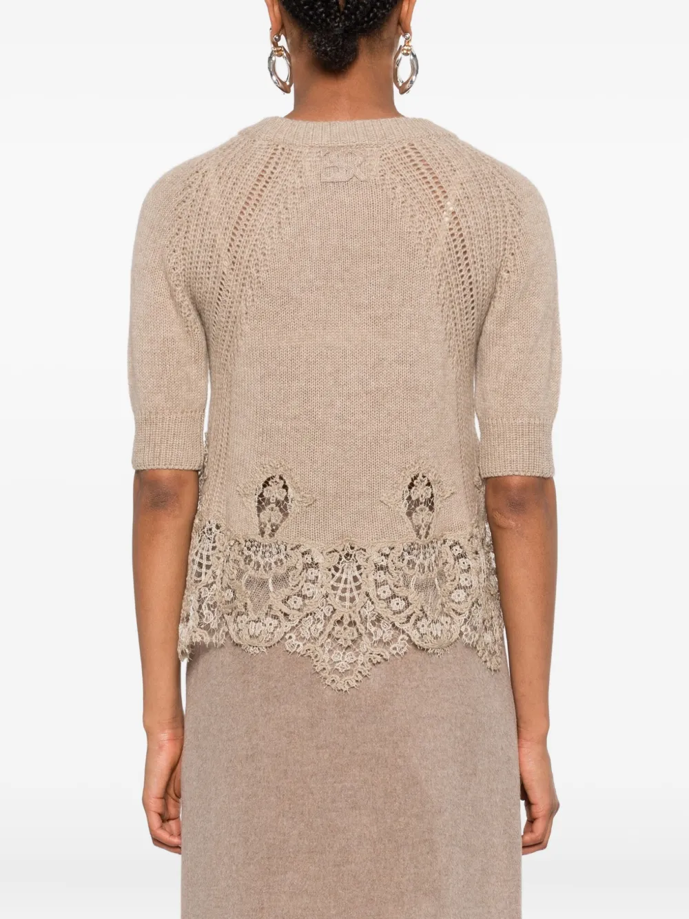 Ermanno Scervino Gebreide top met kanten afwerking Beige