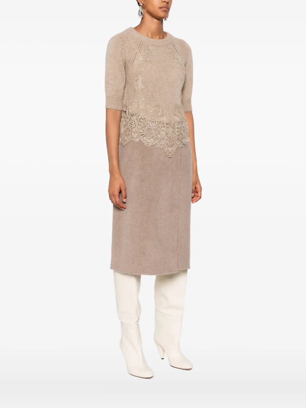 Ermanno Scervino Gebreide top met kanten afwerking Beige