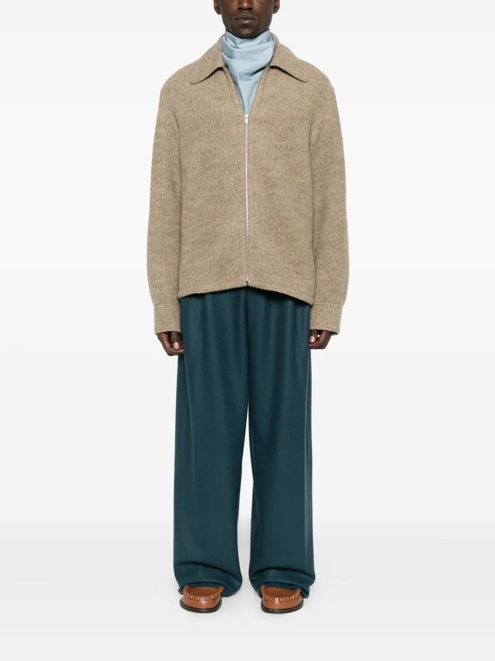Jil Sander zip-fastening collared wool jacket Beige