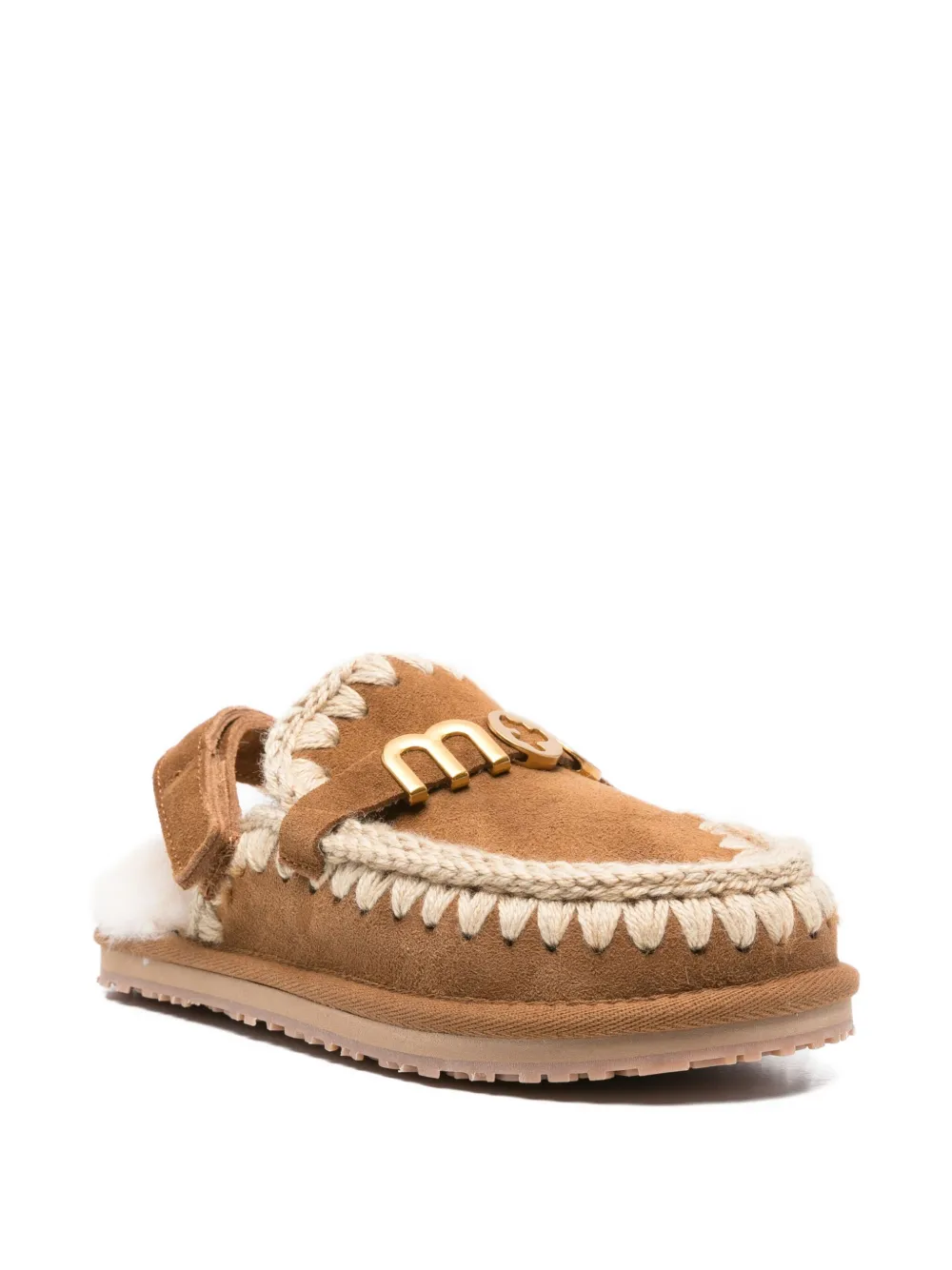 Mou braided-trim logo slippers - Bruin