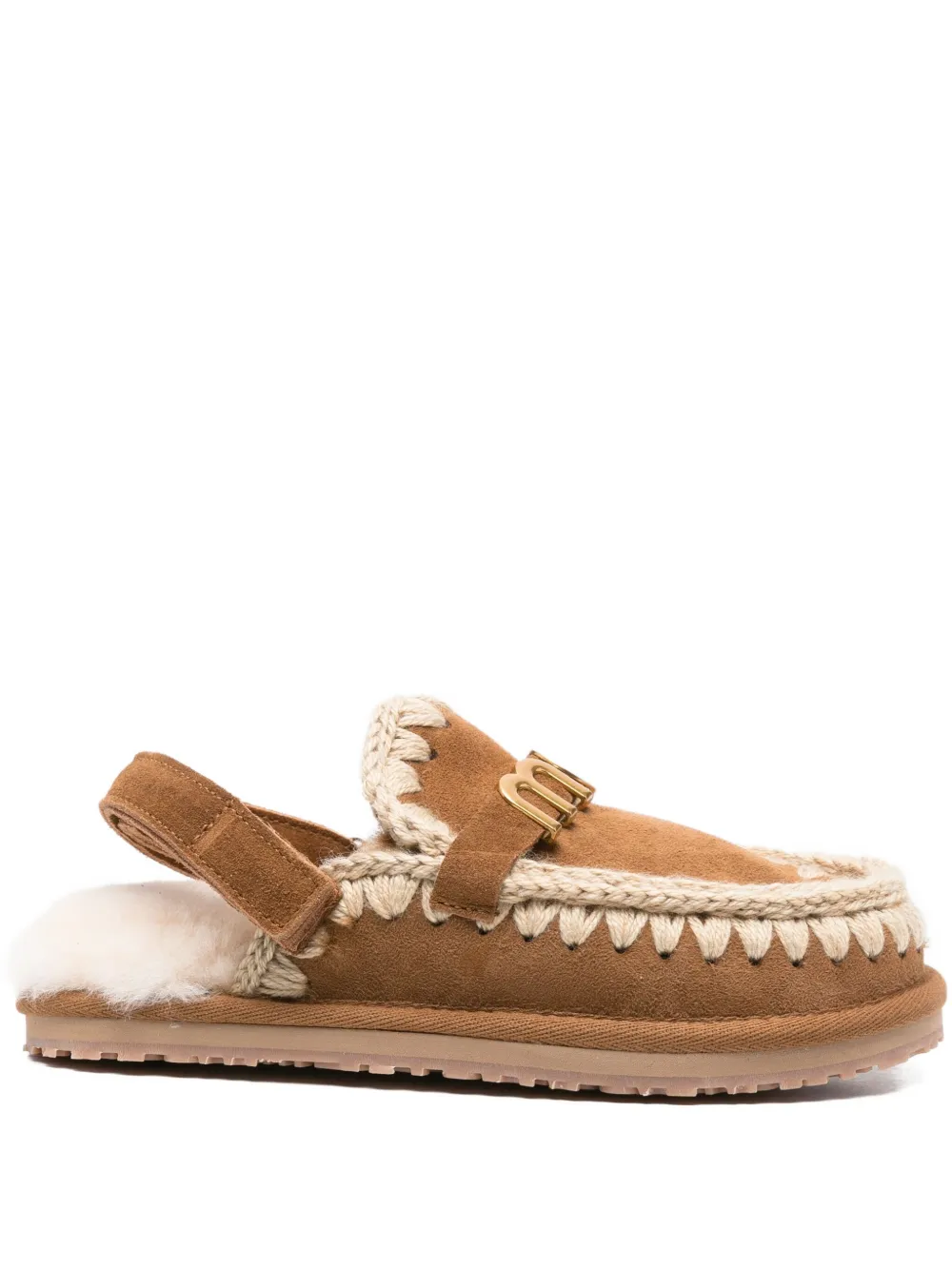 Mou braided-trim logo slippers Brown