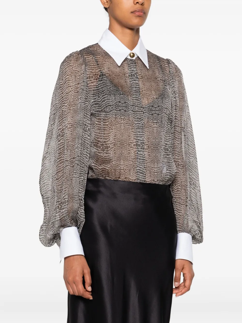 Elisabetta Franchi Silk Shirt Bodysuit In Black