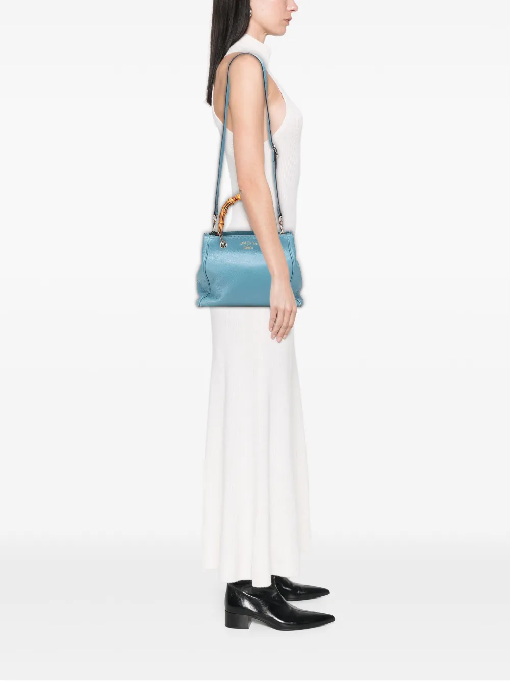 Pre-owned Gucci 2000-2015 Small Calfskin Bamboo Shopper Satchel In Blue