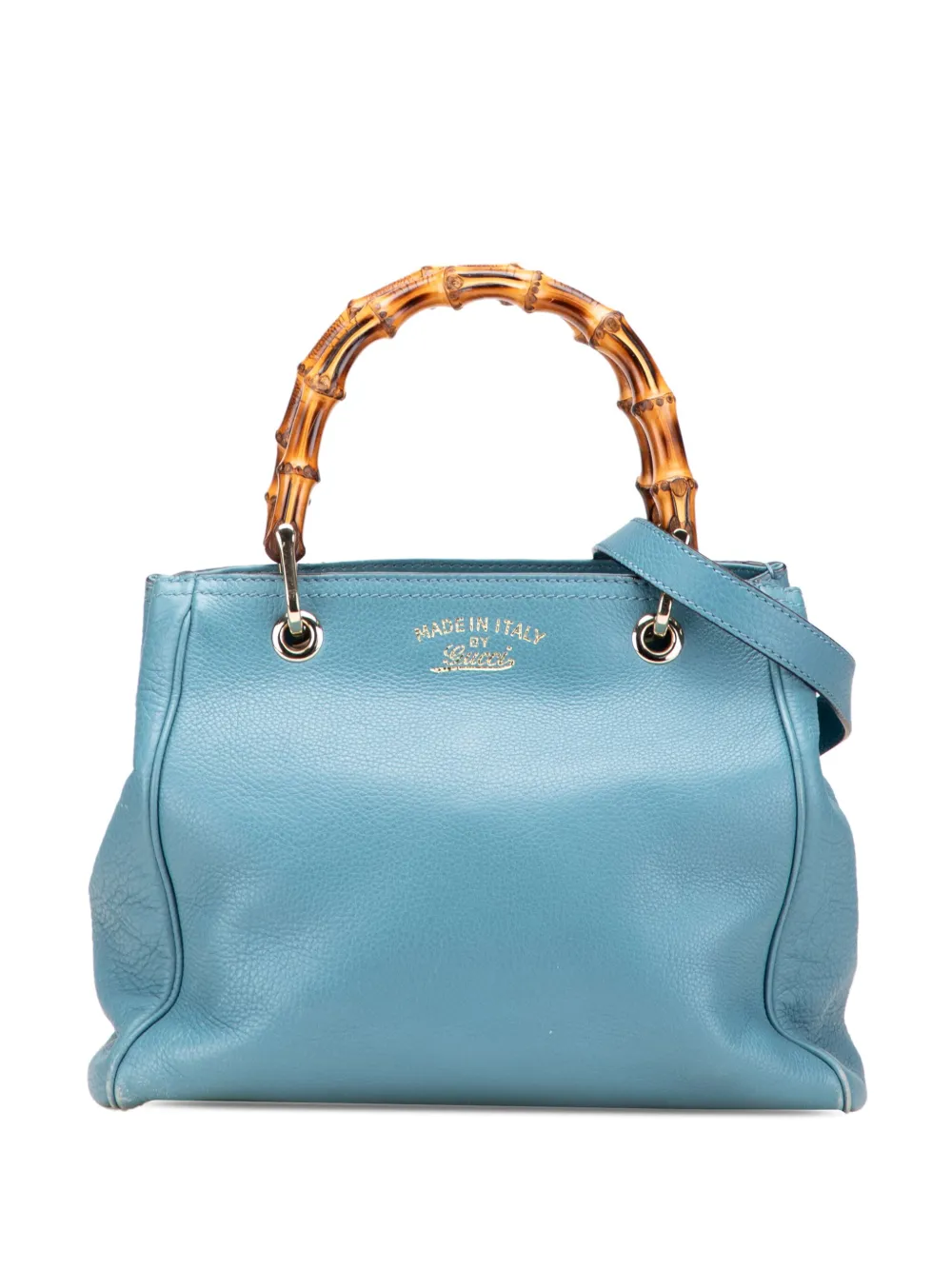 Pre-owned Gucci 2000-2015 Small Calfskin Bamboo Shopper Satchel In Blue
