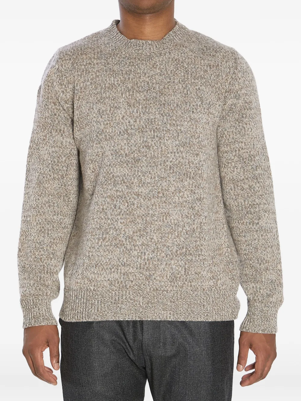 Barena Gespikkelde wollen trui met ronde hals Beige