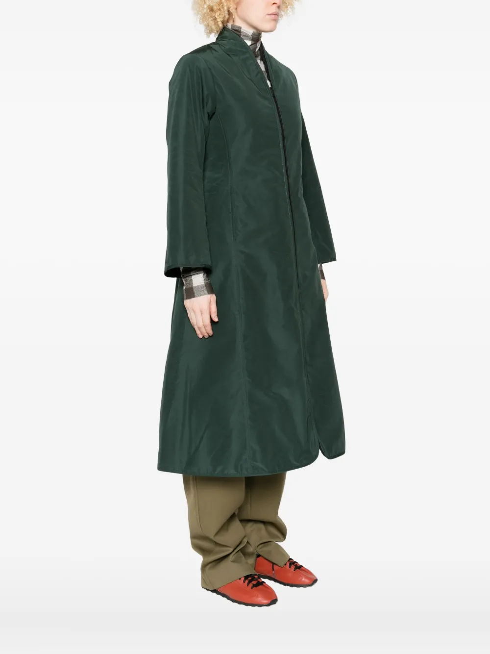 Cape Concept Zip-front Seam-detail Coat In Green