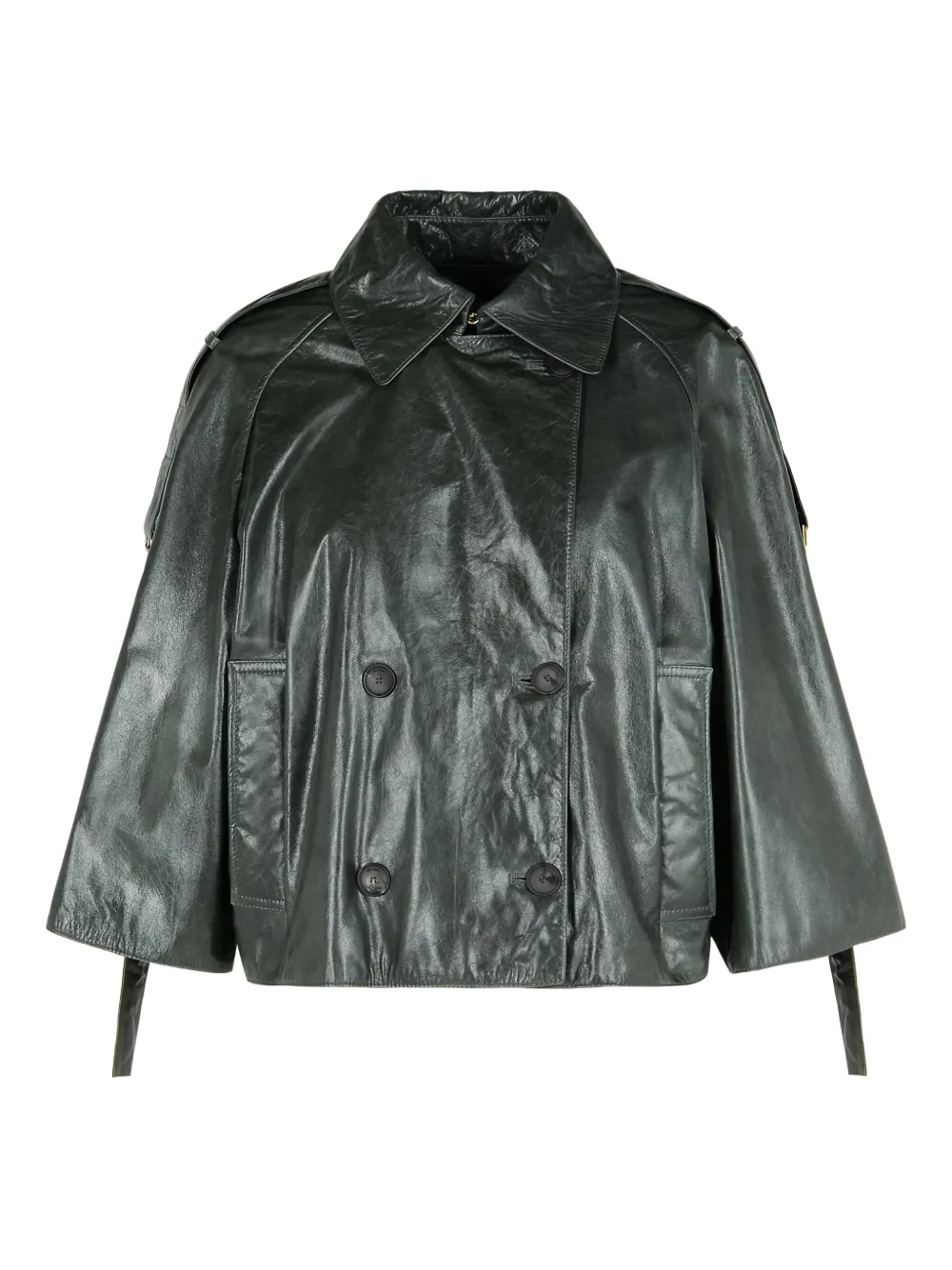 Max Mara Leren jack met dubbele rij knopen en puntkraag Grijs