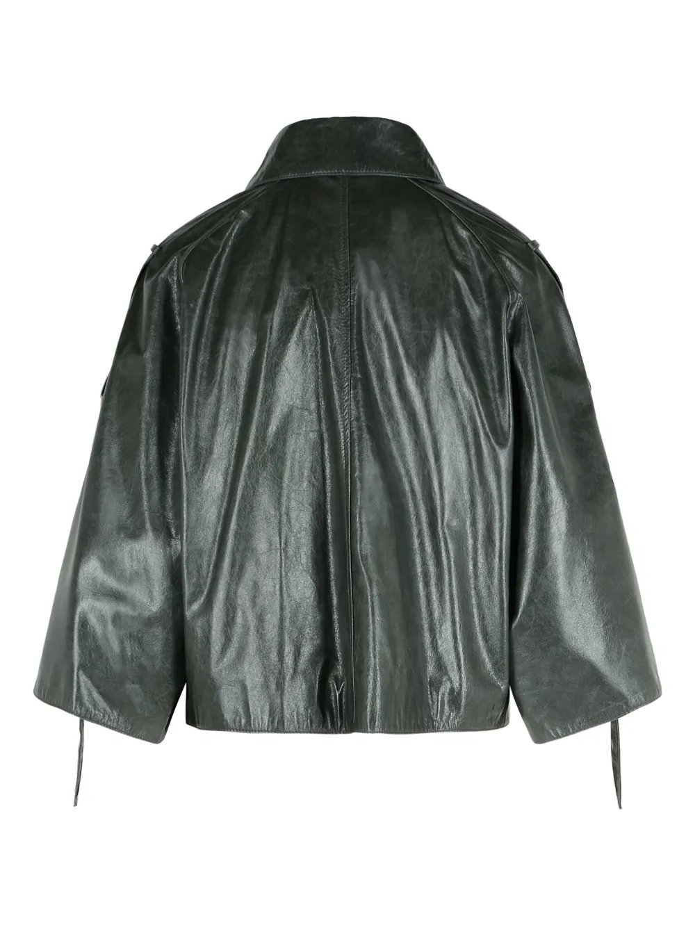Max Mara Leren jack met dubbele rij knopen en puntkraag Grijs