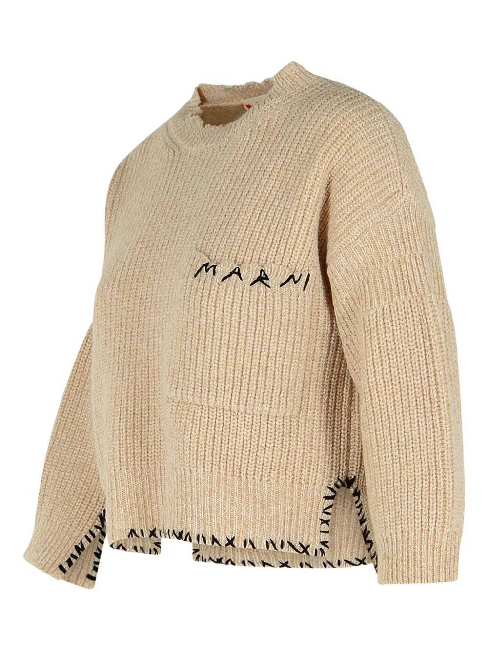 Marni Trui met geborduurd logo en split Beige