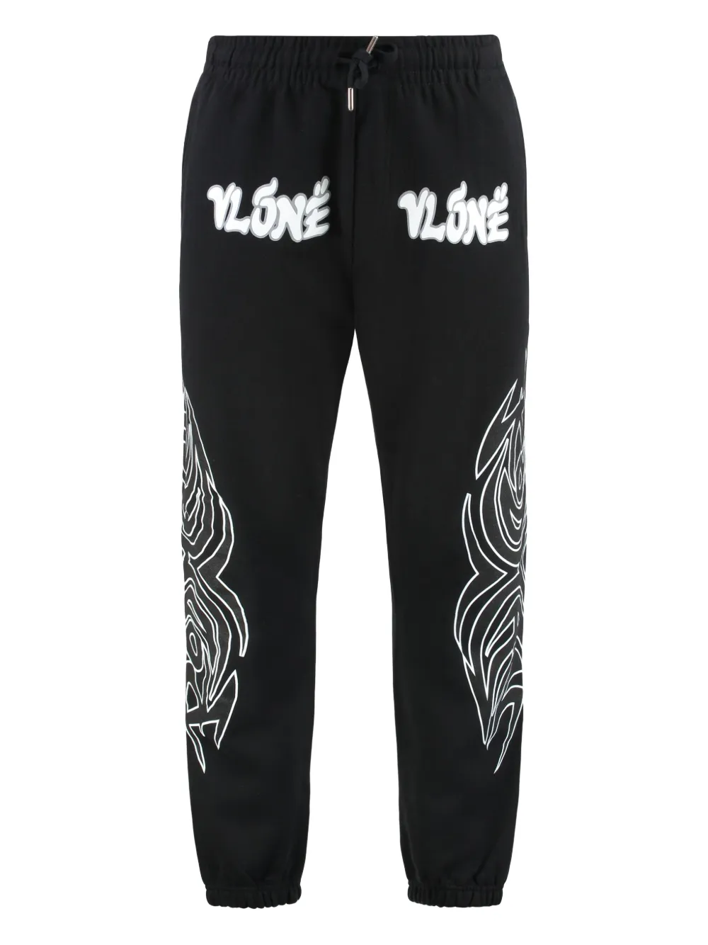 Vlone Graphic-print Elasticated-cuff Sweatpants In Black