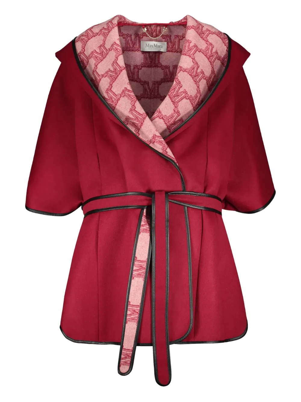 Max Mara hooded belted cape Rood