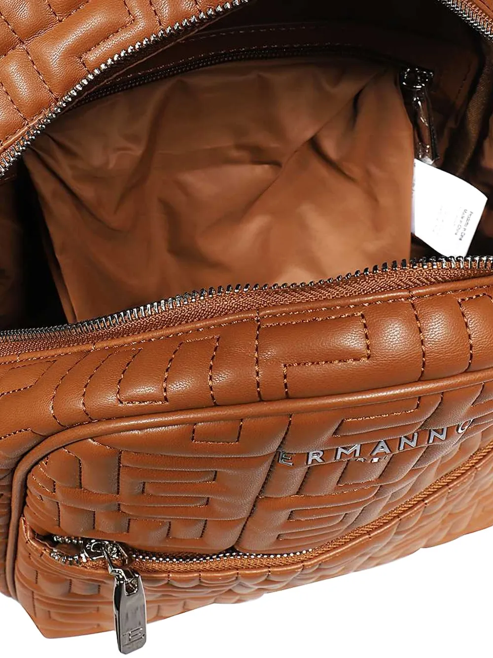 Ermanno Scervino Quilted-monogram Backpack In Brown