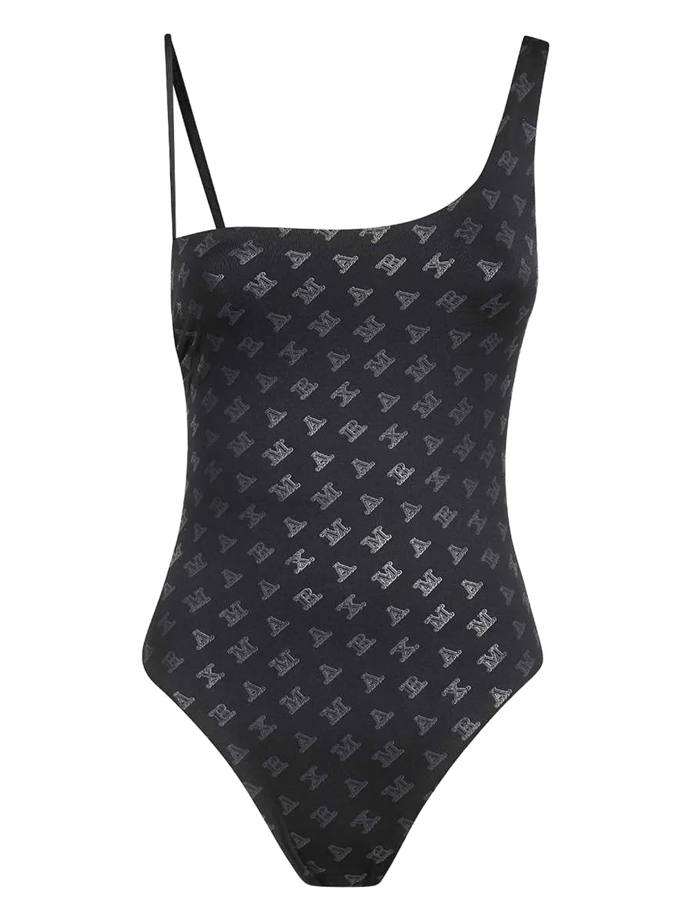 Max Mara logo-print one-shoulder swimsuit - ブラック Max Mara logo-print one-shoulder swimsuit - ブラック
