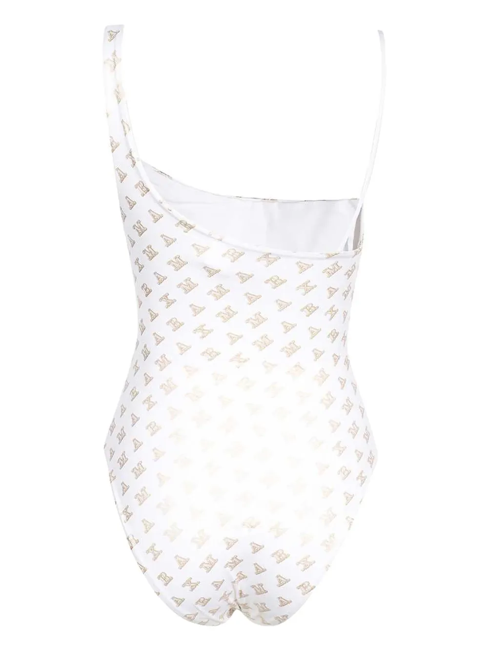 Max Mara logo-print one-shoulder swimsuit Wit