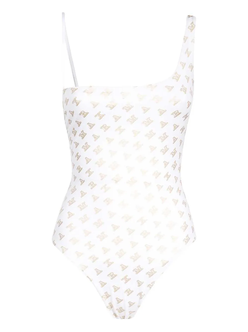 Max Mara logo-print one-shoulder swimsuit - ホワイト Max Mara logo-print one-shoulder swimsuit - ホワイト