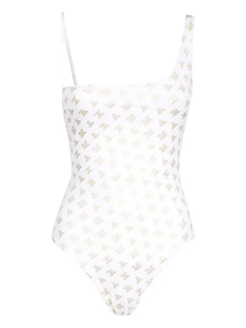 Max Mara logo-print one-shoulder swimsuit