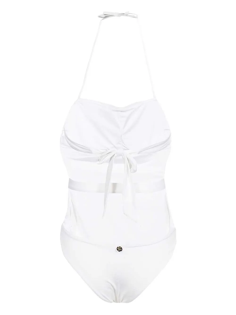 Max Mara logo-plaque belted swimsuit Wit