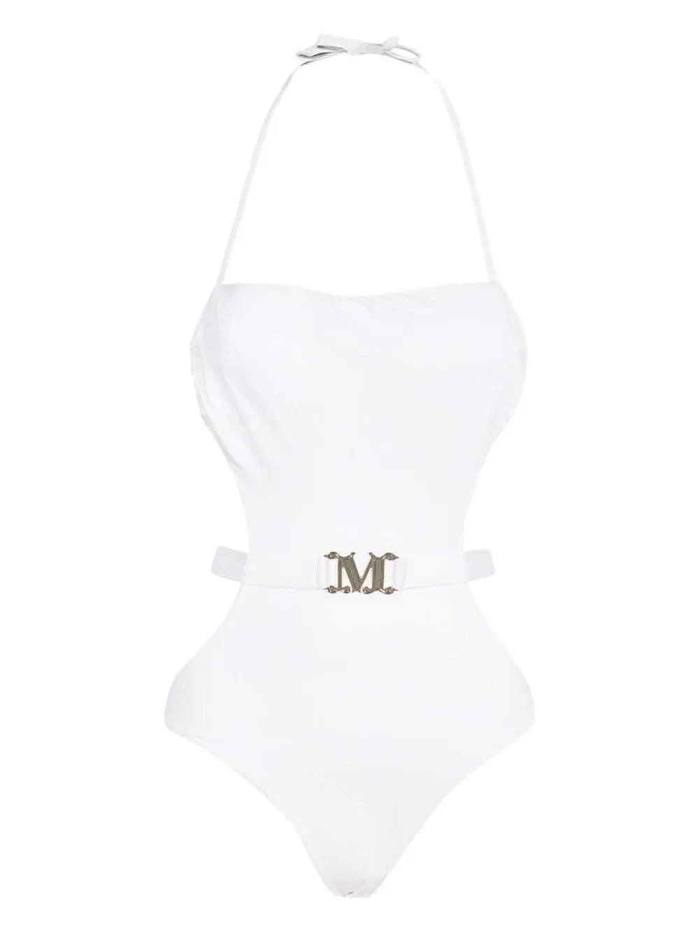 Max Mara logo-plaque belted swimsuit Wit