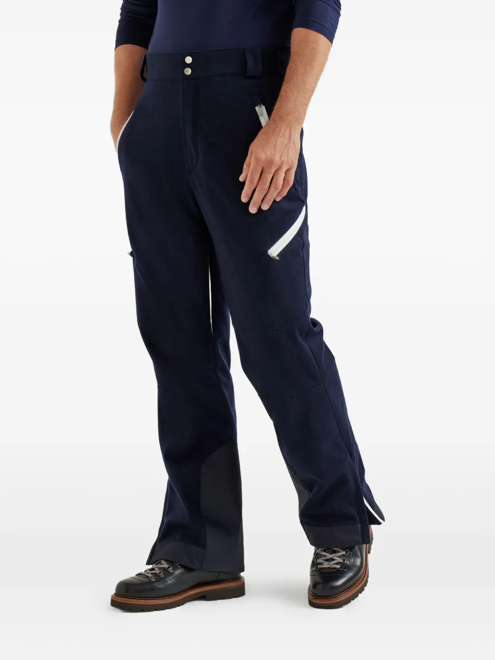 Brunello Cucinelli Mountain gewatteerde broek met contrasterende rits Blauw