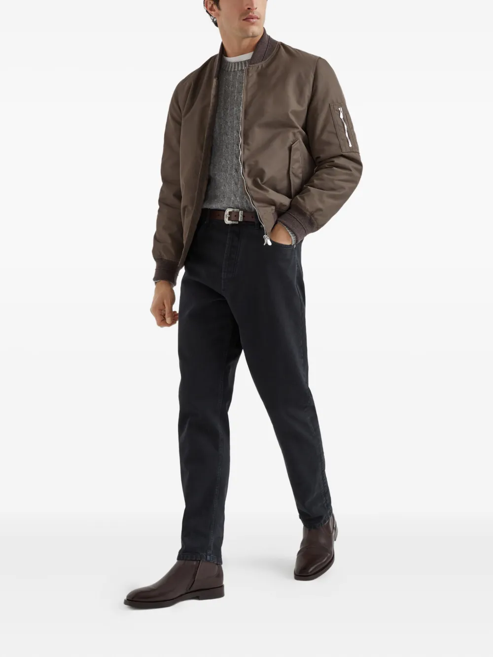Brunello Cucinelli Padded Nylon Bomber Jacket In Brown