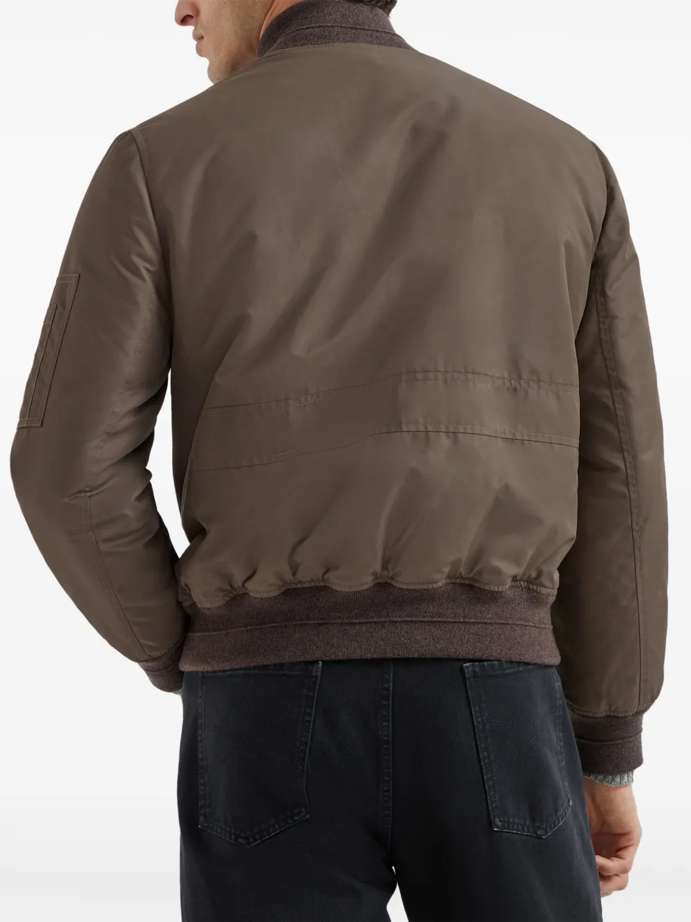 Brunello Cucinelli Padded Nylon Bomber Jacket In Brown