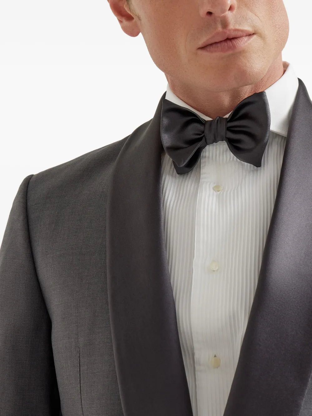 Brunello Cucinelli Silk-cotton Blend Bow Tie In Gray