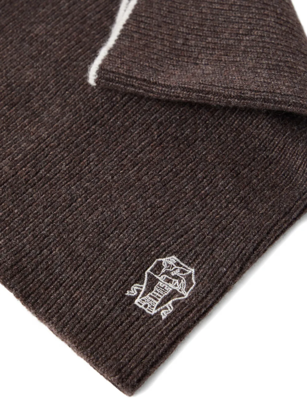 Brunello Cucinelli Geribbelde nekwarmer met geborduurd logo Bruin