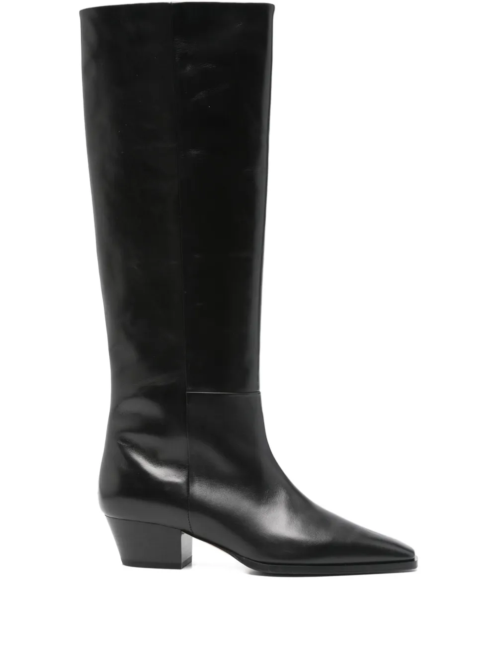 Aeyde 50mm Medea Leather Pointed-toe Knee-high Boots In Black