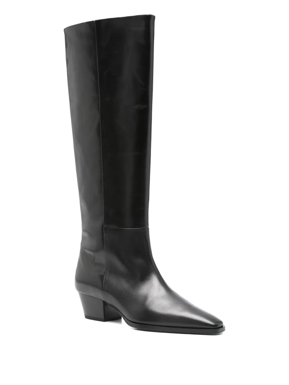 Aeyde 50mm Medea Leather Pointed-toe Knee-high Boots In Black
