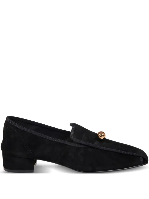 Herbert Levine Ball-embellished Suede Loafers in Black