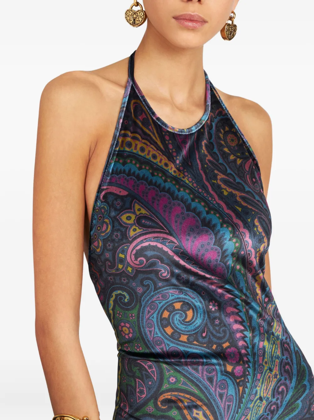 ETRO Maxi-jurk met paisley-print en halternek Blauw