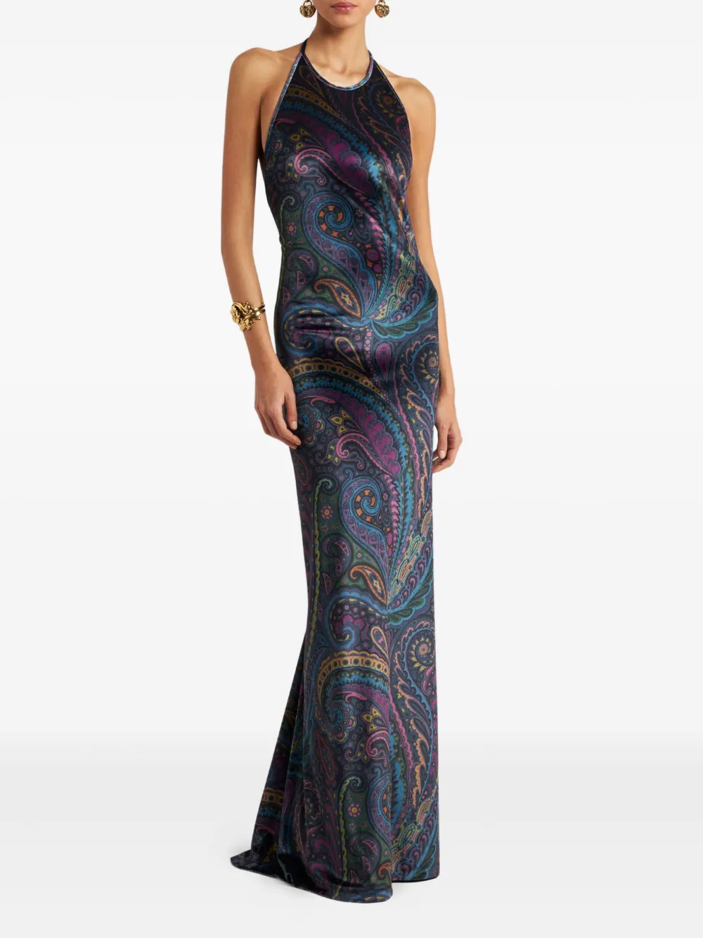 ETRO paisley-print halterneck maxi party dress - Blauw