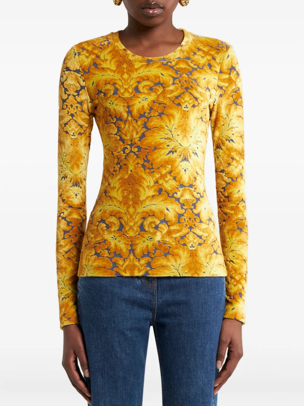 ETRO Chenille T-shirt met jacquard Geel