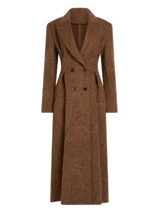 ETRO Paisley lace-up Wool Coat | Brown | FARFETCH