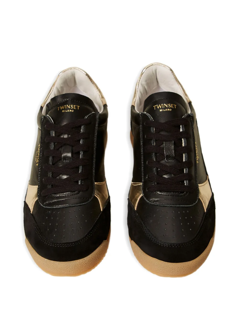 Twinset Laminated-details Running Sneakers In Black