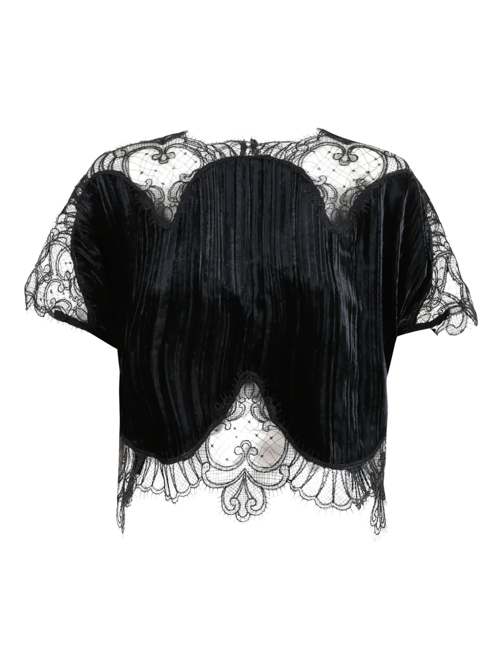 Costarellos Zaira Lace-detail Velvet Top In Black
