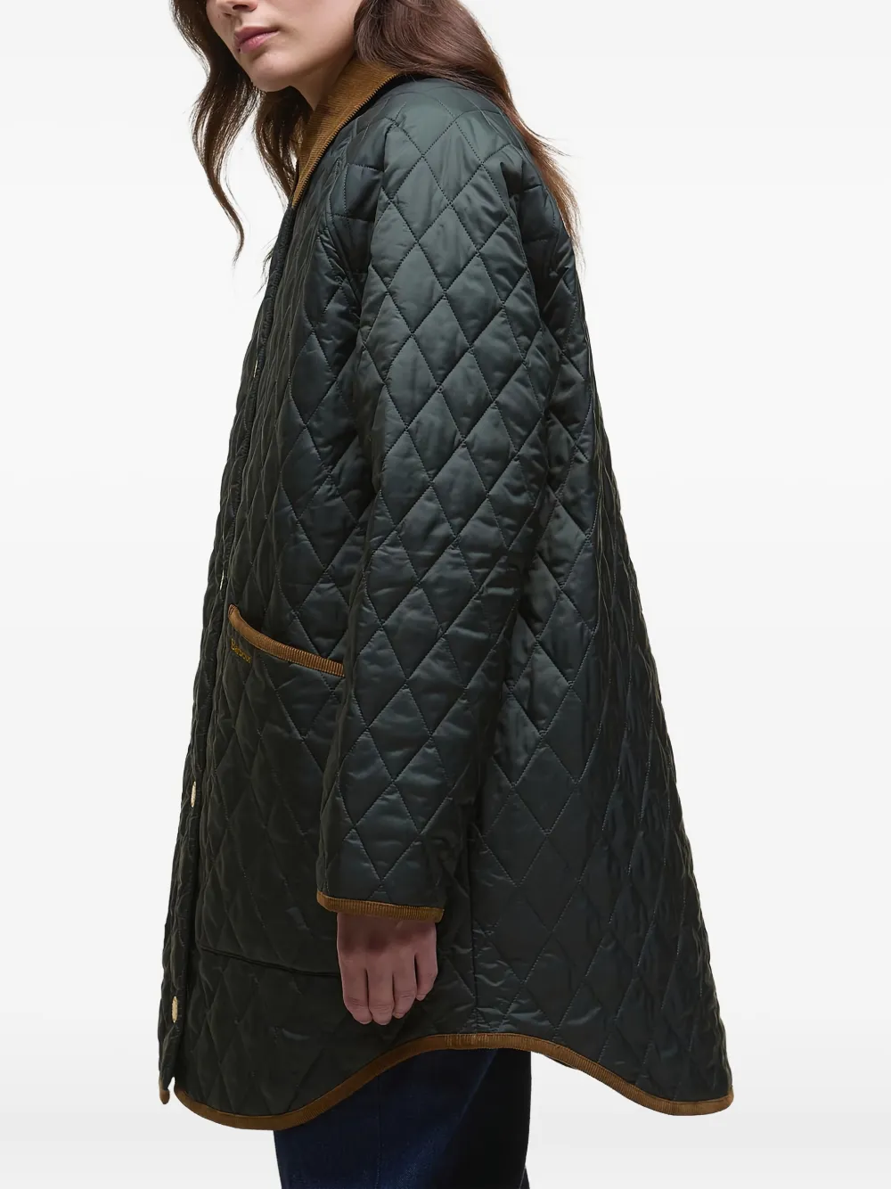 Barbour Quilted Corduroy-collar Coat In Green