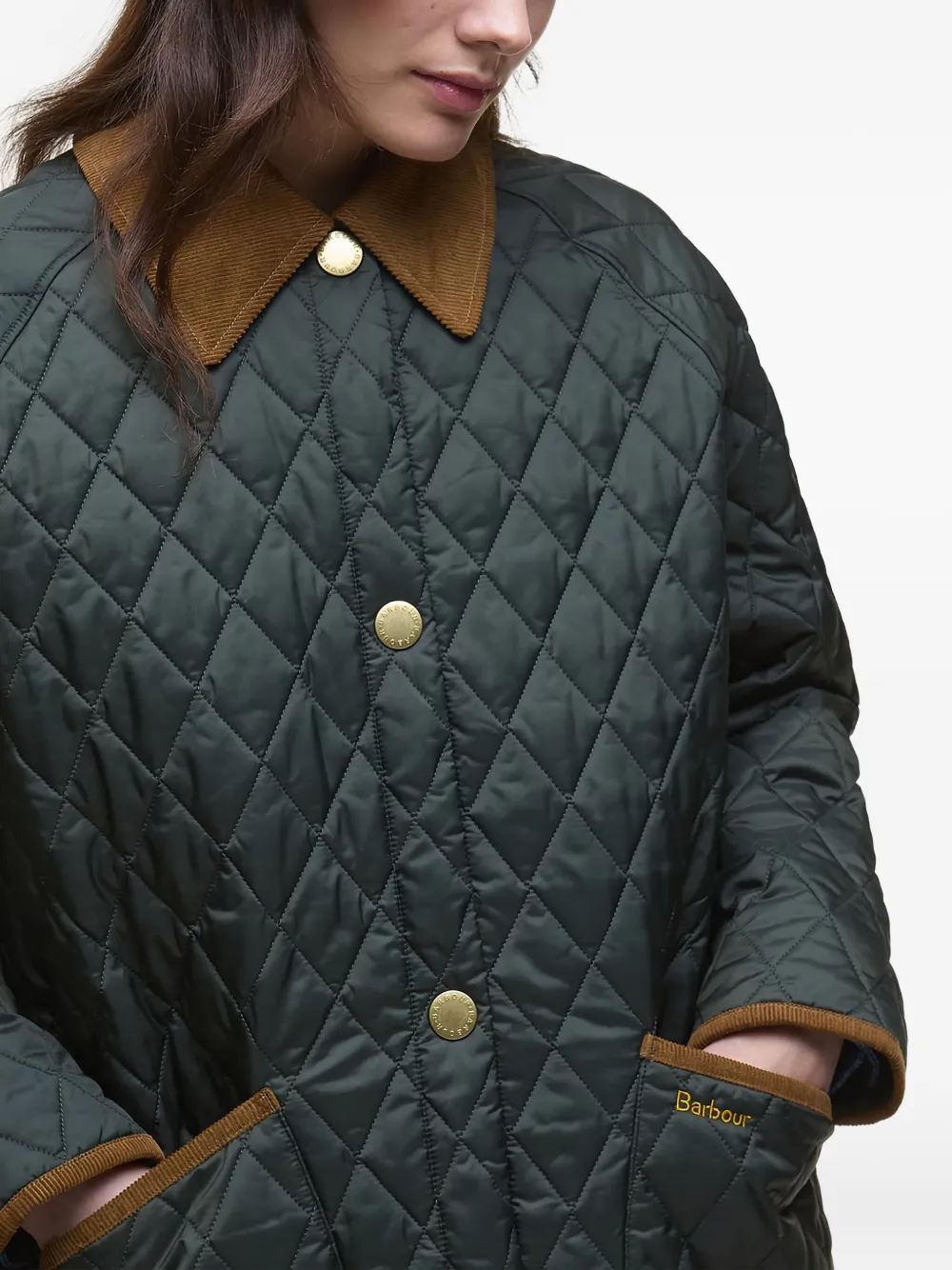 Barbour Quilted Corduroy-collar Coat In Green