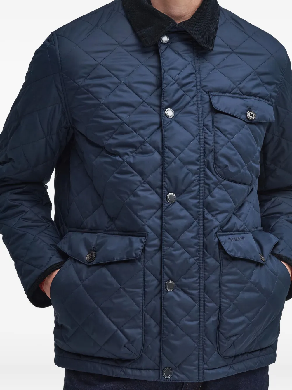 Barbour Gewatteerd jack met ribfluwelen kraag Blauw