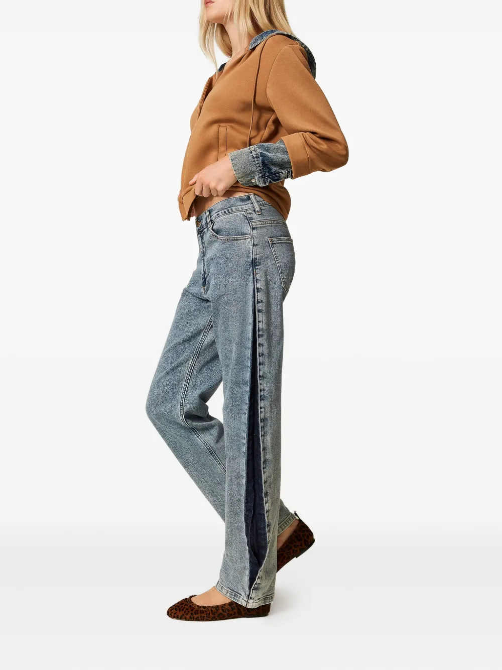 TWINSET Tweekleurige jeans met zijstreep - Blauw