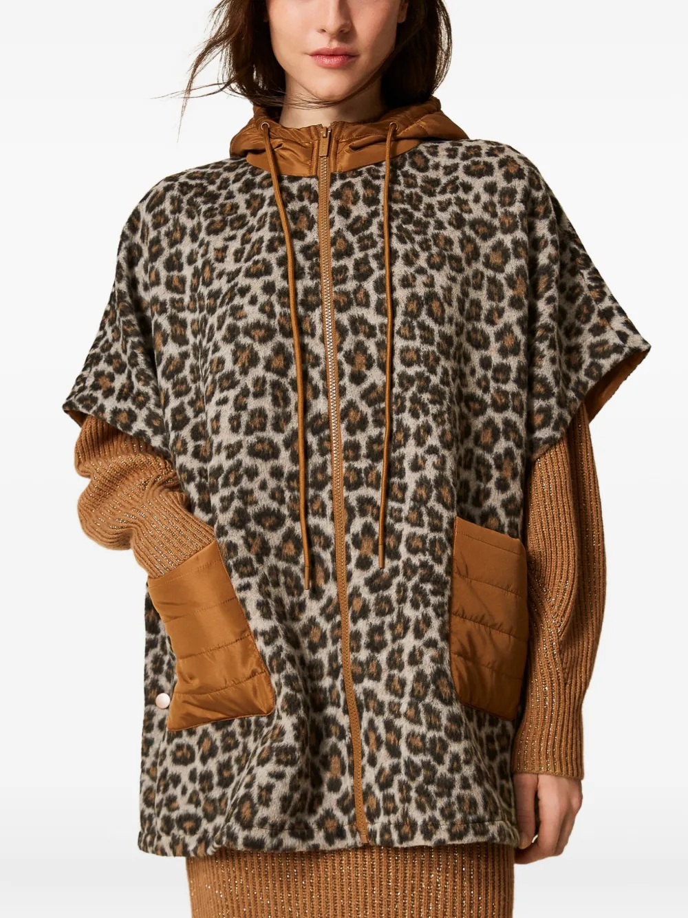 TWINSET chamarra con capucha y estampado de leopardo | marrón | Image 1