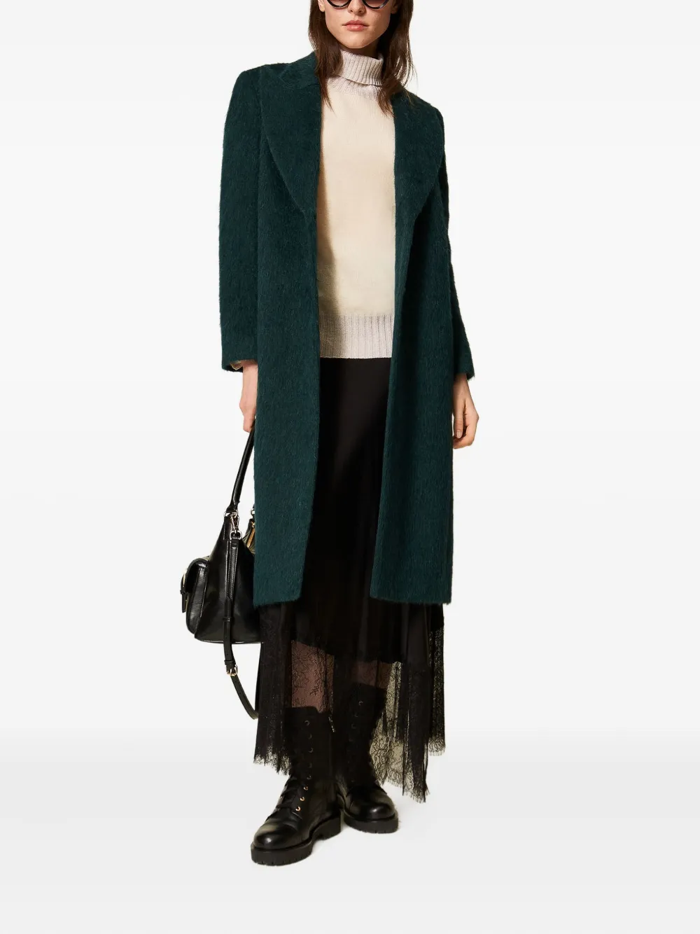 Twinset Single-breasted Wool Coat In Green