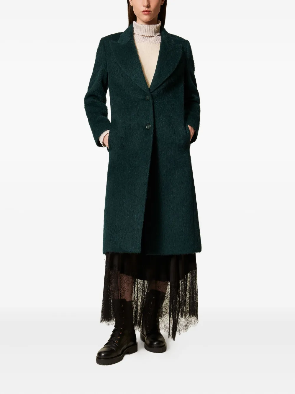 Twinset Single-breasted Wool Coat In Green