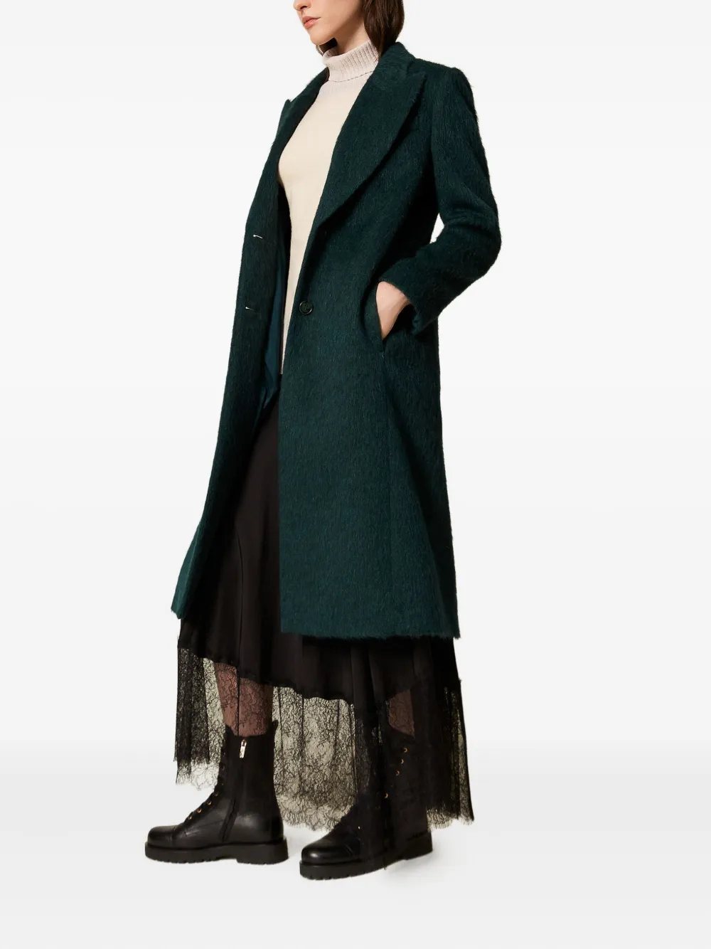 Twinset Single-breasted Wool Coat In Green