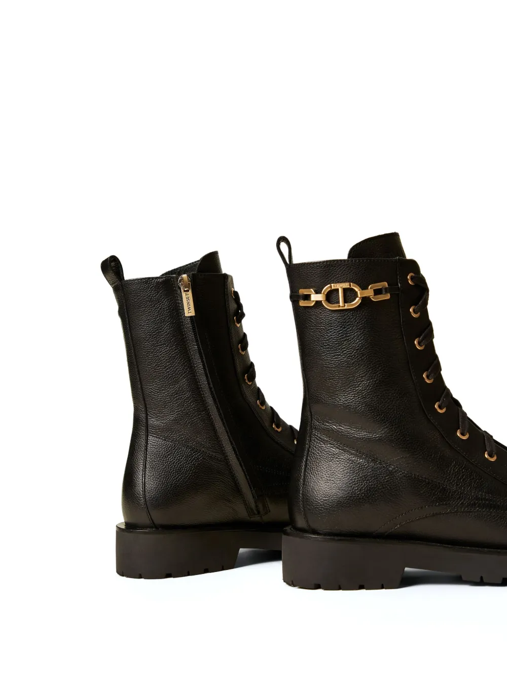 TWINSET lace-up chain boots Black