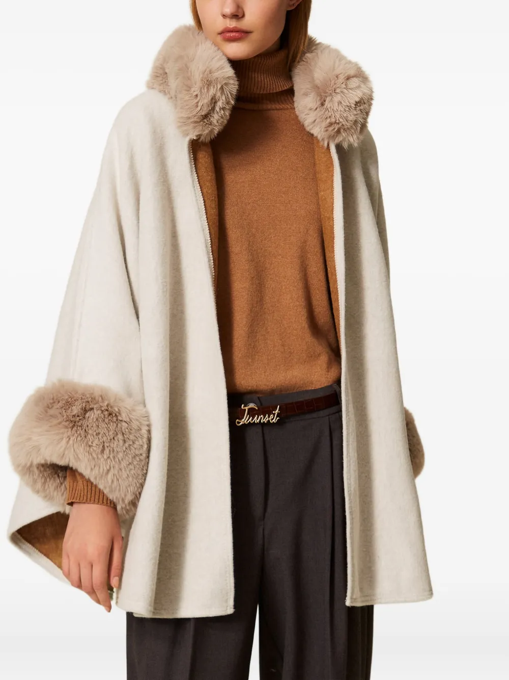 TWINSET fur-trim woven cape | Capes | Image 2